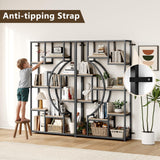 LGHM Industrial 5-Tier Bookshelf with Storage, 70.9 Inch Tall Large Display Bookcase - Modern Metal Standing Shelves for Living Room, Office and Bedroom, Set of 2, Greige LGHM