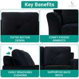 Raelynn Button Tufted Loveseat Affordable Black Loveseat for Budget-Conscious Buyers Microfiber Couch for Small Spaces Durable Sturdy Living Room Furniture Tool-Free Assembly and Easy Maintenance Naomi Home