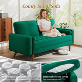 Vipbear 57" Small Loveseat Sofa, Comfy Velvet Mini Love Seat Couches with Throw Pillow for Small Spaces, Tool-Free Setup Sofa Couch for Bedroom, All-Wood Couches for Living Room, Green Vipbear