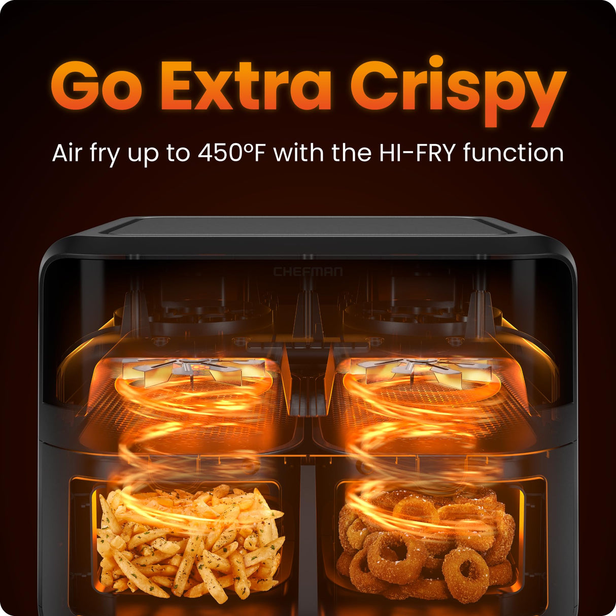 CHEFMAN 6 Quart Dual Basket Air Fryer Oven with Easy View Windows, Sync Finish, Hi-Fry, Auto Shutoff, 2 Independent 3Qt Nonstick Dishwasher Safe Frying Baskets, Digital Double Air Fryer - Black Chefman