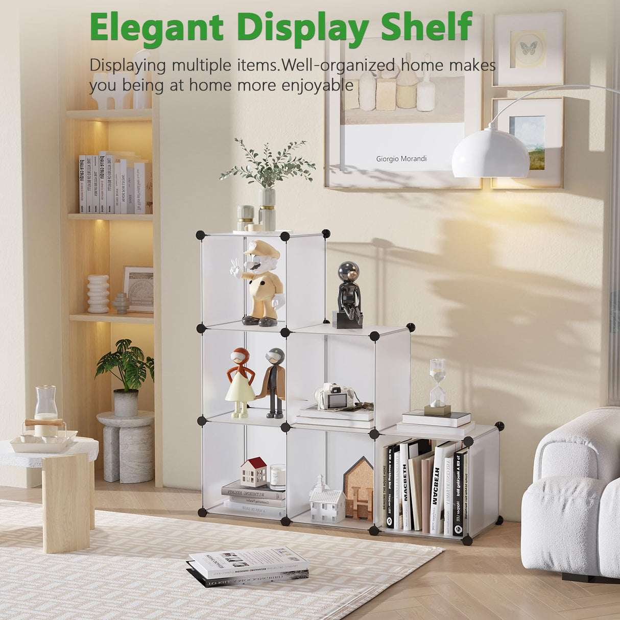 C&AHOME Cube Storage Organizer, 6-Cube Shelves Units, Closet Cabinet, DIY Plastic Modular Book Shelf, Ideal for Bedroom, Living Room, Office, 36.6" L x 12.4" W x 36.6" H Translucent White SBTM3506A C&AHOME