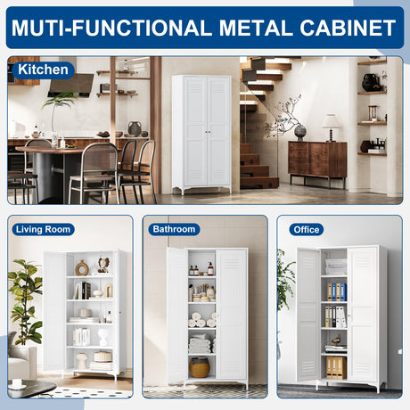Fesbos Metal Storage Cabinet-61” Tall Steel File Cabinets with Doors and 4 Adjustable Shelves-White Steel Storage Cabinet for Home,Kitchen, School, Office, Garage Fesbos