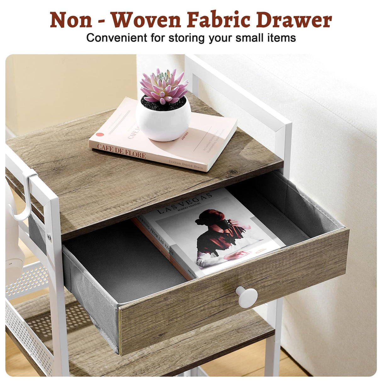 FAVOOSTY 3-Tier Bathroom Ladder Shelf Floor Storage Shelf with Drawer Freestanding Shelving Unit Bookcase End Table for Bathroom Living Room,Balcony-White FAVOOSTY