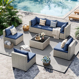 UDPATIO Outdoor Patio Furniture Set, 7-Piece Modular Sectional Sofa with Tea Table, PE Wicker Outdoor Conversation Set for Patio, Garden, Backyard Blue UDPATIO