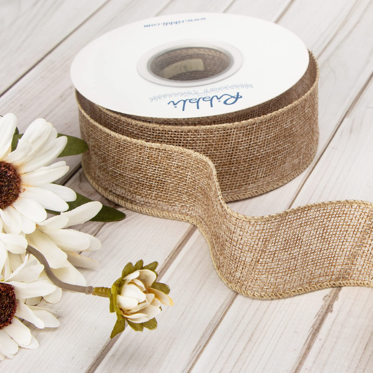 Ribbli Burlap Wired Edge Ribbon,1-1/2 Inch x 10 Yard,Natural,Solid for Big Bow,Wreath,Tree, Outdoor Decoration Ribbli