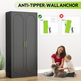 UNICOLY Armoire Wardrobe Closet with Doors, 71'' Wardrobe Cabinet with Hanging Rod, Metal Closet with 2 Adjustable Shelves for Bedroom School, Employee, Gym, Armarios De Ropa para Dormitorio, Black UNICOLY