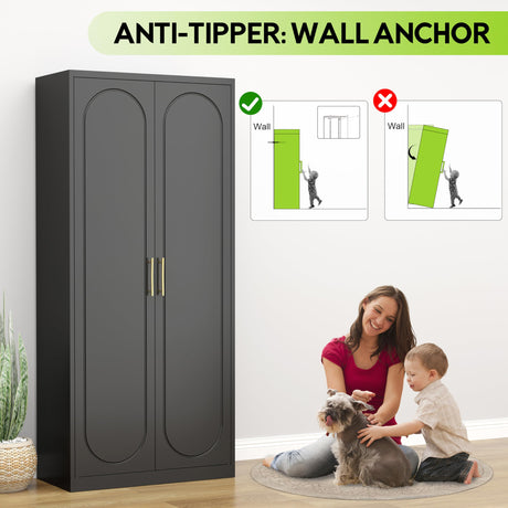 UNICOLY Armoire Wardrobe Closet with Doors, 71'' Wardrobe Cabinet with Hanging Rod, Metal Closet with 2 Adjustable Shelves for Bedroom School, Employee, Gym, Armarios De Ropa para Dormitorio, Black UNICOLY
