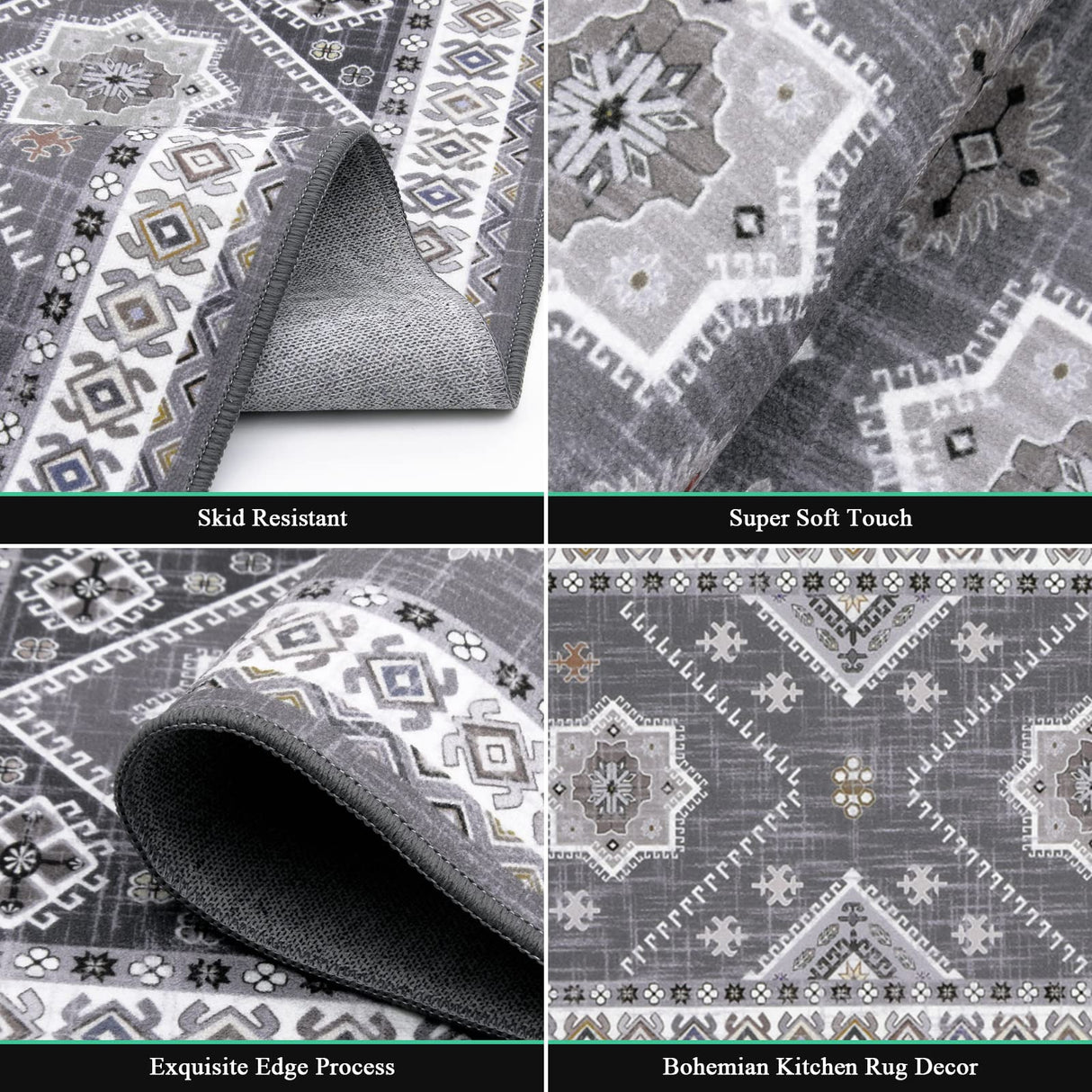 HEBE Boho Kitchen Rug Sets 3 Piece with Runner Non Slip Kitchen Rugs and Mats Washable Kitchen Mats for Floor Thick Kitchen Floor Mat Carpet Runner Rugs for Hallway Laundry Holiday Decor HEBE RUGS