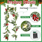 Spiareal 1 Pcs 5.74 ft Christmas Garland with Light Christmas Lighted Pine Garland Prelit Battery Operated Cedar Pine Cone Red Berry Greenery for Mantle Fireplace Decor Spiareal