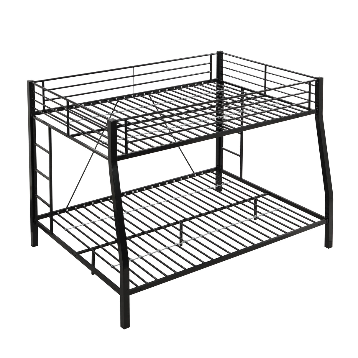 FUSVZ Metal Full XL Over Queen Bunk Beds for Adults and Teens, Modern Style Metal Bunk Bed Full XL Over Queen Size, Heavy-Duty Bunk Beds Frame with 2 Ladders for Kids Boys Girls Teens Adults (Black) FUSVZ