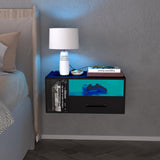 Homaterial Floating Nightstand with Charging Station and LED Lights, Floating Bedside Table with Drawers Wall Mounted Nightstands,for Bedroom Room, 21.3" x 11.8" x 10",Black Homaterial