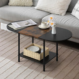 Coffee Tables for Living Room,2-Tier Small Oval Center Table Industrial Modern Style Coffee Tables with Storage Shelf and Wood Tabletop for Small Space,Home Office,Brown & Black Shinoske