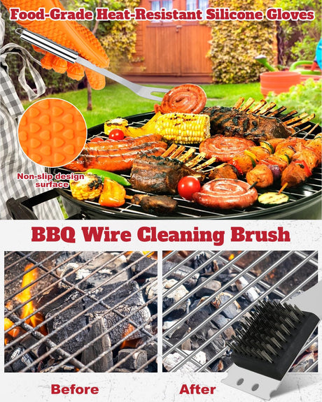 28PCS Stainless Steel BBQ Grill Accessories Set, Grilling Gifts for Men Birthday Father's Day, Portable Multifunction Grilling Utensils Tools Kit with Storage Bag for Outdoor Grill Camping BBQ Party MUYFIO