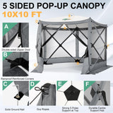 COBIZI 10x10ft Pop up Gazebo Screen House for Camping, Pop-up Camping Canopy Tent with Sidewalls,Portable Outdoor Quick-Set Hub Tent with Carrying Bag&Ground Stakes,Gray(Upgraded 2.0) COBIZI