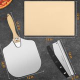 Pizza Stone 5 PCS Set, 15 x 12" Large Rectangle Pizza Stone Set for Oven with Metal Pizza Peels & Cutter Rocker, 0.6'' Thickened Stone Pizza Pan, Grill Baking Stone for Outdoor Grill for Pizza, Bread GOFOWRK