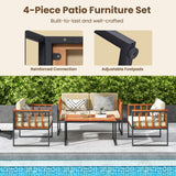 Tangkula Acacia Wood Outdoor Sofa Set, 4 Pieces Outdoor Furniture Set with Heavy Duty Metal Frame, Soft Seat & Back Cushions, for Balcony, Porch, Backyard or Poolside (1, Beige) Tangkula