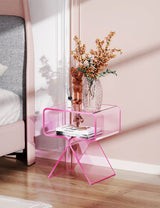 solaround Acrylic Nightstand Side Table Modern Design Clear Home Decor Display End Table for Living Room (Pink) solaround