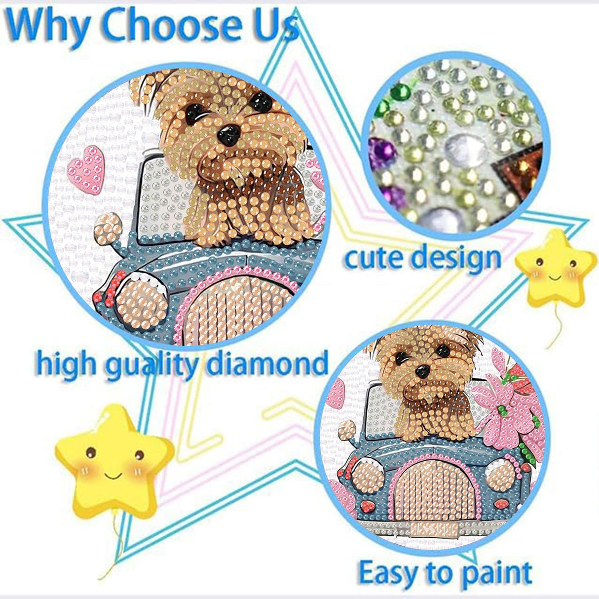 ajepon Dog Diamond Art Kits for Kids with Frame, Animal Diamond Art for Kids Ages 8-12, Dog Diamond Painting Kits for Kid with Beautiful Package for Gift Home Wall Decor (7x7inch) ajepon