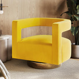BELLEZE Swivel Barrel Accent Chair Set of 2, Modern Upholstered Arm Comfy Velvet Curved Back Round Chair with Gold Base Wood Frame, 360 Degree for Living Room Bedroom Office,Yellow BELLEZE