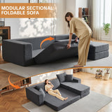 108" Modular Sectional Cloud Sofa - Boneless Couch with Deep Seat, Non Slip Base, Folding Sofa Sectional Couches for Living Room, Cozy Modular Couch with L-Shape Chaise, No Assembly Required, Grey CozyMine