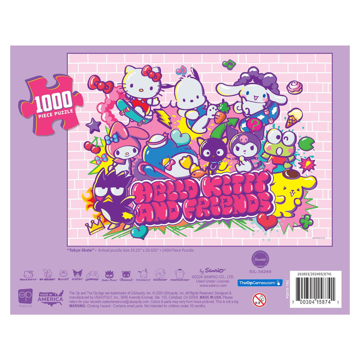 Hello Kitty and Friends “Tokyo Skate” 1,000 Piece Jigsaw Puzzle | Collectible Puzzle Artwork Featuring Hello Kitty, Pochacco, Keroppi & More | Officially-Licensed Sanrio Puzzle & Merchandise USAOPOLY