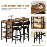 Recaceik Rustic Brown Counter Height Dining Set with Bar Table and 2 Upholstered Stools and Storage Shelves Recaceik