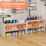 X-cosrack 2-Tier Shoe Rack Organizer for Closet, Expandable and Adjustable White Shoe Rack, Stackable Iron Wood Combination Shoe Storage Shelves for Closets, Entryway, Small Space, Hallway, Garage X-cosrack