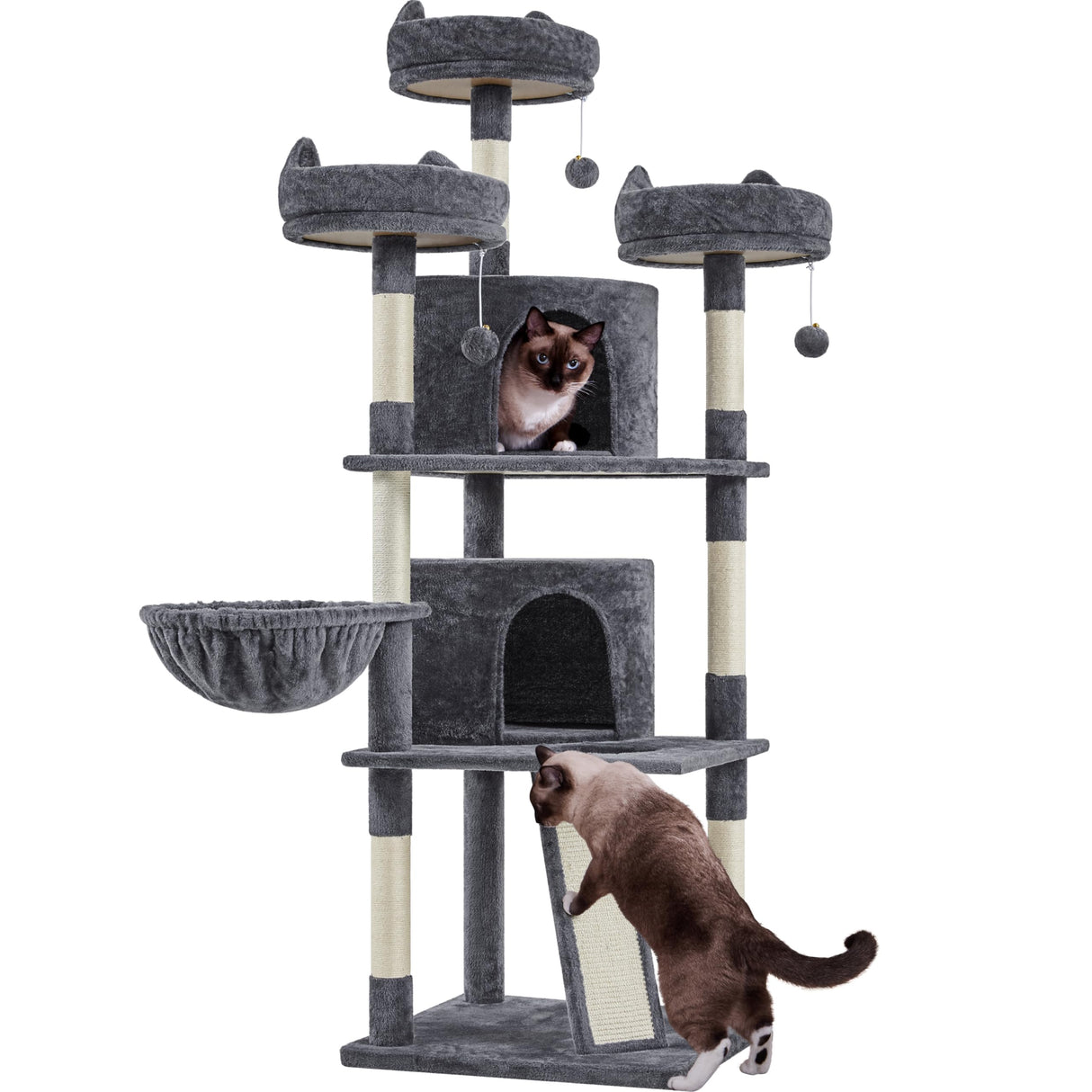 Yaheetech 68.5in Cat Tree Multi-Level Cat Tower with Large Cat Condo＆Cozy Perches Stable Pet Play House w/Sisal-Covered Scratching Posts＆Board for Indoor Cats, Dark Gray Yaheetech