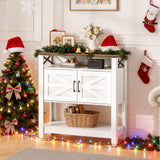 CHOEZON Console Table, Farmhouse Sofa Table with Power Outlet, Entryway Table with Cabinet and Open Shelves, Coffee Bar Cabinet with Storage for Entrance, Hallway, Kitchen, White and Walnut MXG01UWL CHOEZON