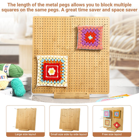 Aulin 15.5"" x 15.5"" Foldable Crochet Blocking Board with Pegs | 35 Stainless Steel Rod Pins - Upgrade Large Blocking Boards for Crochet Projects, Gifts for Crocheters, Mothers, Grandmothers Aulin