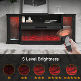 Real Relax Fireplace TV Stand for 80 Inch TV, 72.8" Entertainment Center with 40 inch 3-Sided Electric Fireplace & LED Lights for Living Room, Black Real Relax