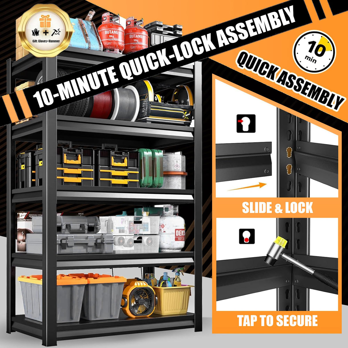 71.2''H Garage Shelving, 3500LBS Heavy Duty Shelvings, Adjustable Garag Storage Shelves, 5 Tier Metal Shelving Unit Wood Storage System Utility Storage Rack for Industrial, Warehouse, Basement KILISTEELS