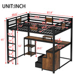 Ball & Cast Queen Size Loft Bed with L Shaped Desk and Storage Drawers, Metal Loft Bed Frame with Safety Rails & Ladders for Kids Teens Adults, Nosie-Free,No Box Spring Needed,Easy Assembly,Black Ball & Cast