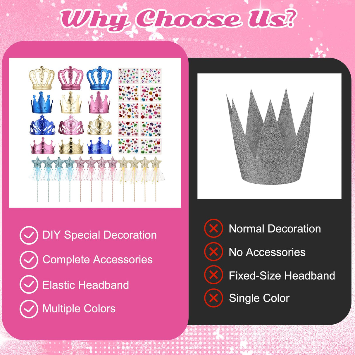 Hlimior 34 Pcs Foam Princess Party Crowns Kit, 12 DIY Princess Party Tiaras Crown Making Kits with 12 Fairy Wands 10 Diamond Stickers for Classroom Birthday Favors and Supplies (Gold, Pink, Blue) Hlimior