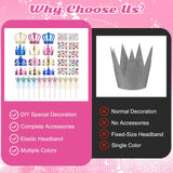 Hlimior 34 Pcs Foam Princess Party Crowns Kit, 12 DIY Princess Party Tiaras Crown Making Kits with 12 Fairy Wands 10 Diamond Stickers for Classroom Birthday Favors and Supplies (Gold, Pink, Blue) Hlimior
