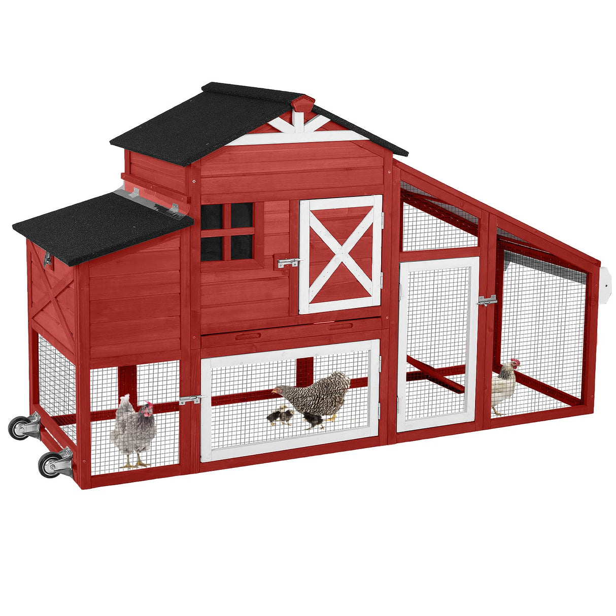 GUTINNEEN Chicken Coop Outdoor Wooden Hen House 65" with Large Nesting Box, Poultry Cage with Removable Tray,UV Proof Roof red GUTINNEEN