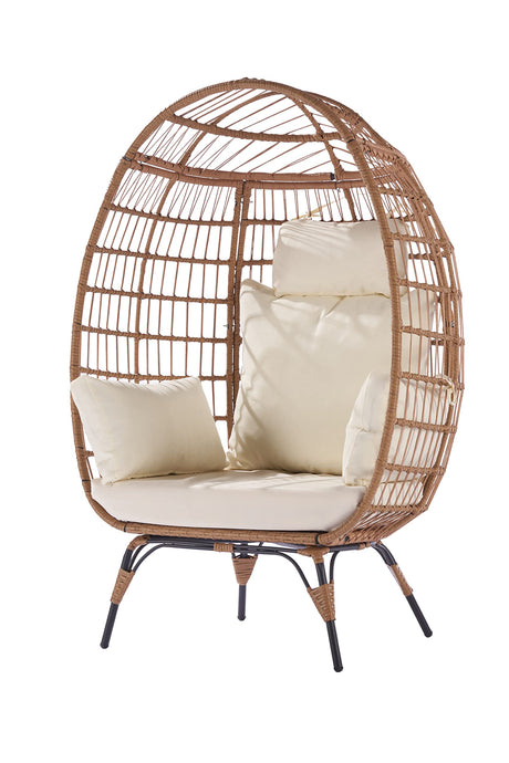 LUMISOL Wicker Egg Chair, Patio Rattan Swivel Chair Rocker Patio Chair, Oversized Indoor Outdoor Lounger for Patio Backyard Balcony w/ 5 Cushions, Egg Chair with Stand, Beige LUMISOL