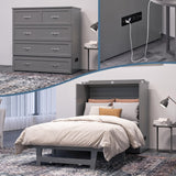AFI, Northfield Murphy Bed Chest Twin XL with 6" Mattress, Storage Drawer & Built-in USB Charger, Grey AFI