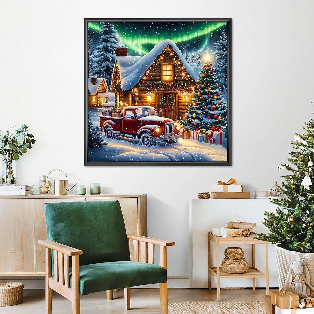 Christmas Truck Diamond Art Kits for Adults Beginners-Christmas House Diamond Painting Kits for Adults Aurora,DIY Full Round Drill Dot Car Gem Art Craft Paint by Diamonds,Home Wall Decor13.7x13.7Inch SJDIYSTORE