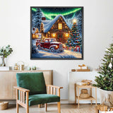 Christmas Truck Diamond Art Kits for Adults Beginners-Christmas House Diamond Painting Kits for Adults Aurora,DIY Full Round Drill Dot Car Gem Art Craft Paint by Diamonds,Home Wall Decor13.7x13.7Inch SJDIYSTORE