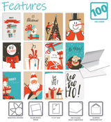 Better Office Products Christmas Holiday Greeting Card Set, 100 Pack, 4 x 6 Inch, 12 Assorted Custom Illustrative Designs, Blank Inside, Complete with Envelopes, 100 Christmas Cards Set Better Office Products