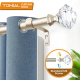 TONIAL Curtain Rods 32 to 58 Inch(2.6-4.8ft), Telescoping Splicing 3/4 Single Rods for Windows Decorative Drapery Rod with Acrylic Diamond Finial, Champagne Gold TONIAL