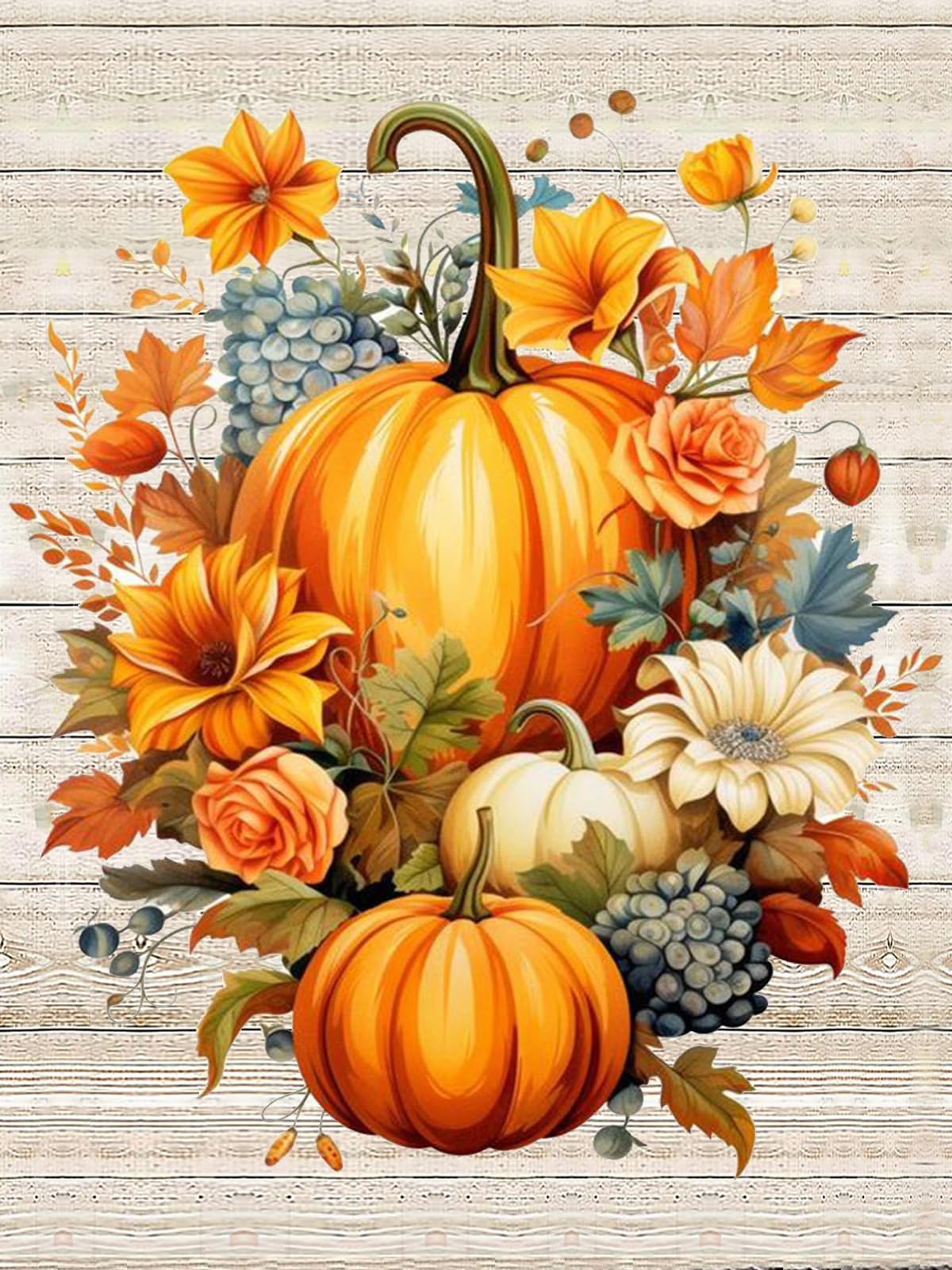 Fall Diamond Painting Kits for Adults,5D DIY Diamond Art Kits Full Round Drill, Pumpkins with Flowers Picture Paint with Diamonds Crafts Mosaic Art for Home Wall Decor 12X16 Inch(30X40CM MjhRcll