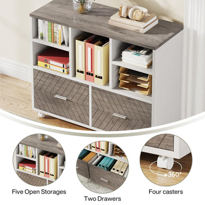 Tribesigns L-Shaped Executive Desk with Reversible File Cabinet, 63" Office Desk with Storage Drawers, L-Shaped Computer Desk with Drawer Cabinet for Hanging Letter Size Files,Gray & White - WoodArtSupply