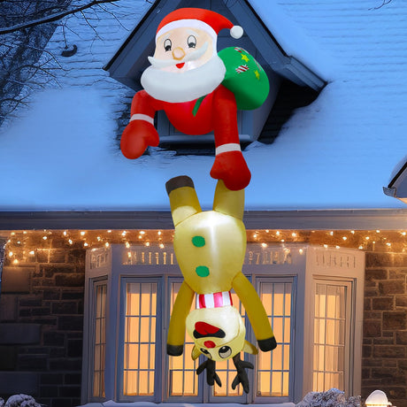 DR.DUDU 7 FT Christmas Inflatable Outdoor Decorations, Blow Up Santa Claus with Reindeer Hanging Xmas Inflatables Decor with LED Lights for Yard Lawn Porch Garden Holiday Party DR.DUDU