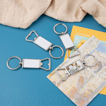 Framendino, 10 Pack Sublimation Blanks Keychains Metal Bottle Opener Transfer Sublimation Key Rings