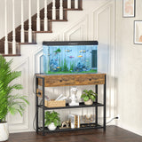 Ecoprsio Entryway Table with Outlets and USB Ports, Console Table with 2 Drawers, Small Sofa Table with Storage Shelves for Living Room, Couch, Hallway, Foyer, Kitchen Counter, 32'', Rustic Ecoprsio