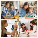 MXJSUA 4 Pack Sunset Mountain Paint by Numbers Kit with Framed Canvas for Ages 6-12 Kids, Paint by Numbers Kits for Children Beginners, Acrylic Oil Painting for Home Wall Decor Gift (8x8 inch) MXJSUA