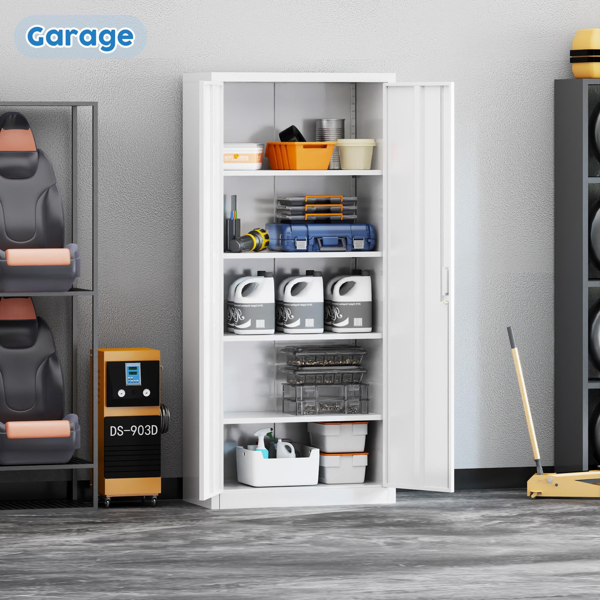 winbingon 71" Locking File Cabinet, Metal Storage Cabinet with 2 Doors and 4 Adjustable Shelves for Office, Home, Garage, Gym, School (White), Requires Installation winbingon