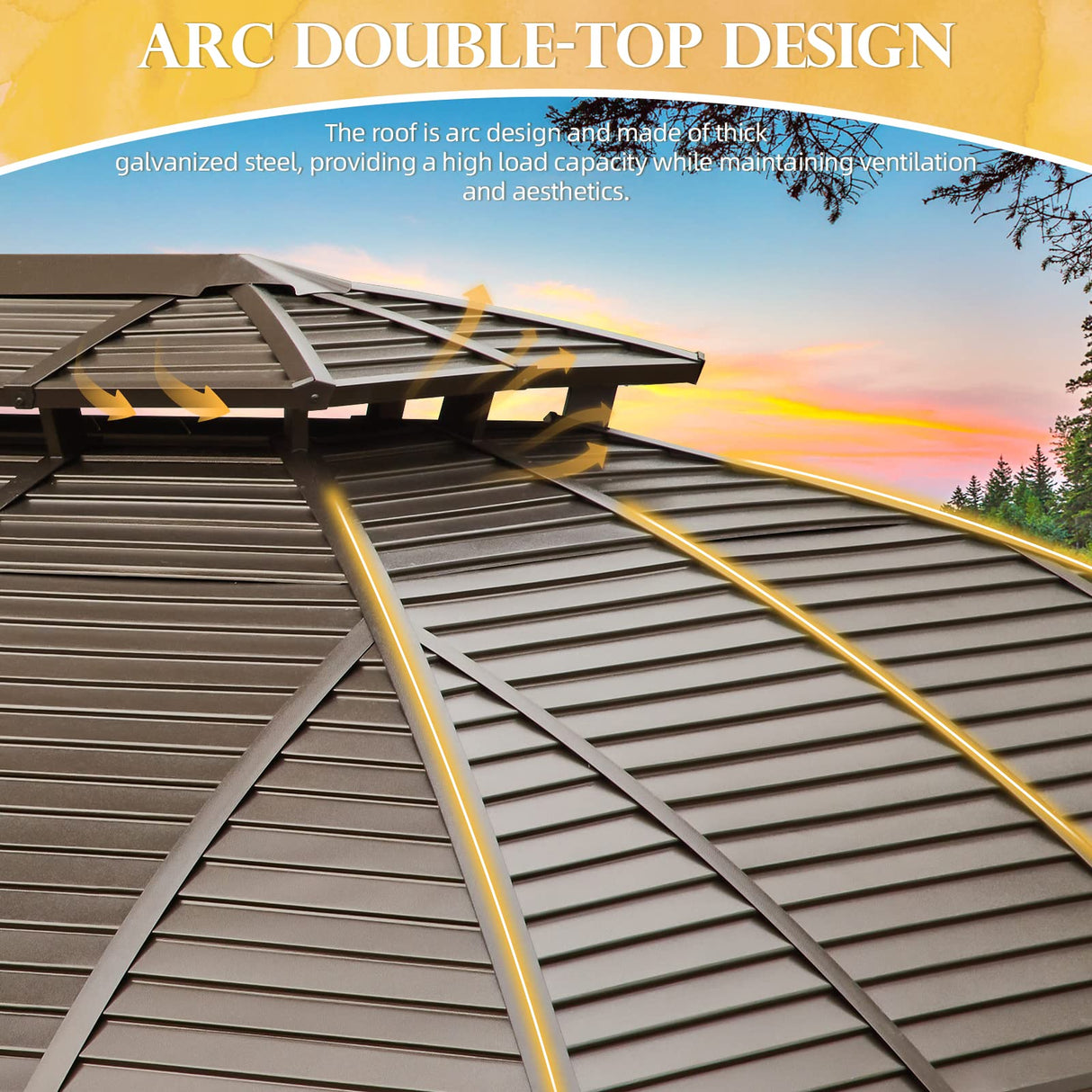 YOLENY 10' x 13' Hardtop Gazebo with Galvanized Steel Roof, Double Arc Roof Gazebo with Aluminum Frame, Outdoor Gazebo with Curtain&Netting, Sunshade for Gardens, Lawns, Deck YOLENY